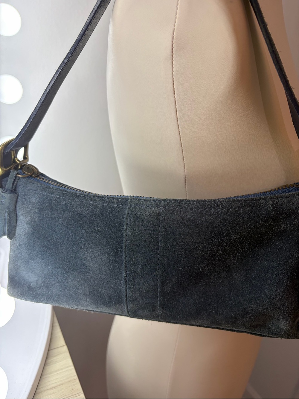Y2K Demi AuthenticCoach Blue Navy Greyish Suede Shoulder Bag Hamptons - Picture 7 of 16